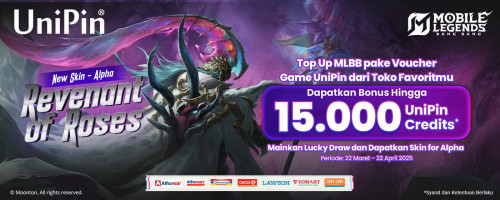 Beli Voucher UniPin di Toko Favoritmu dan Mainkan Lucky Draw, Dapatkan Cashback 15Ribu UniPin Credits & Skin for Alpha!